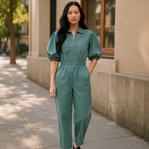 Sea New York Women's Sea Blue Ny Sia Puff Sleeves Cotton Jumpsuit Size 12 NWT